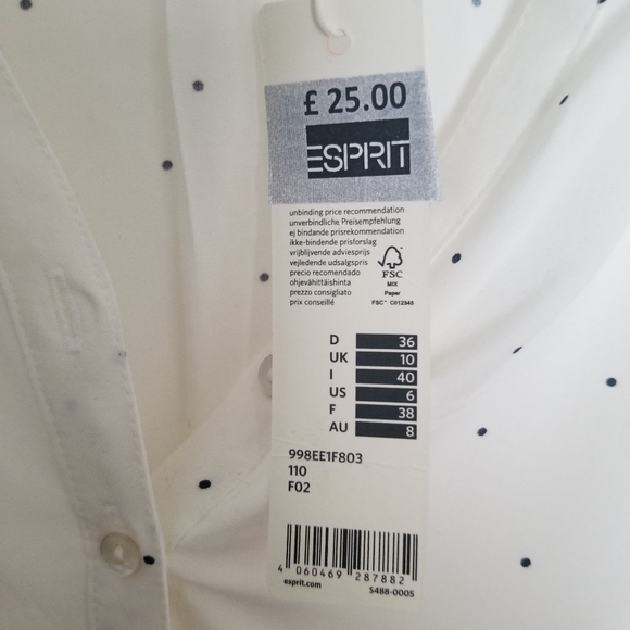 Esprit Polka Dot button front Blouse size 6 - Picture 5 of 8